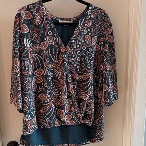 Cooper & Ella Navy and Coral Paisley Top